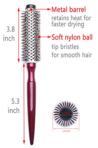 Escova de cabelo redonda pequena para secagem de sopro, mini pincéis de estilo de rolos para cabelos secos e encaracolados-1,4 polegadas