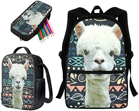 Mochilas de Howilath Alpaca definidas para adolescentes e totais étnicos Totem Stripes Llama Backpack de 16