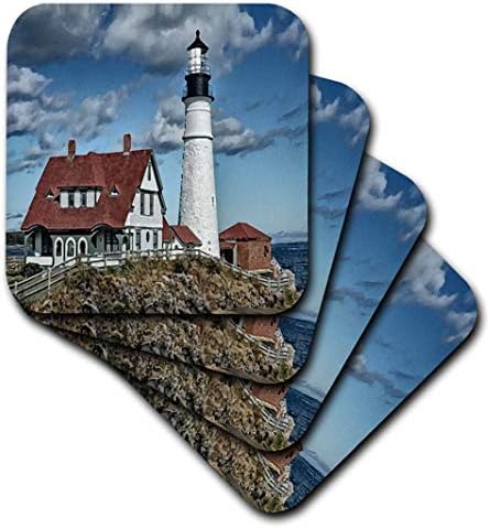 3drose Portland Light House - Coasters macios, conjunto de 4