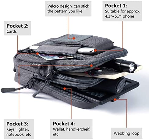 LightBare Tactical Molle bolsa Multifórida EDC Pacote de cintura, cinto de gadgets compactos de homens ao ar livre com suporte do coldre de telefone celular