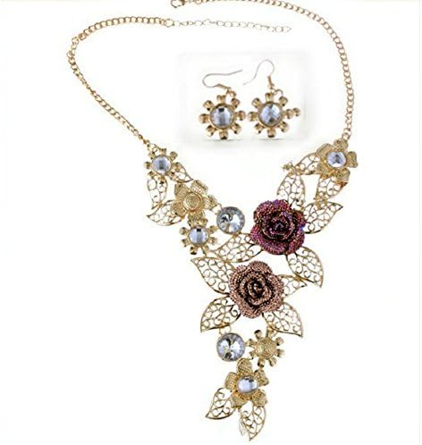 TsProsper Boho Crystal Wedding Declaração Brincos de colar de colar de colar de shinestone Gold Floral Bib Chain