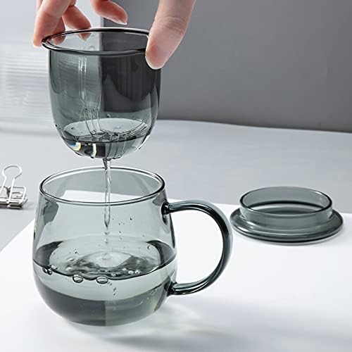 400ml /14.1oz de chá de chá de vidro, xícara de chá de filtragem removível com tampa, florescendo e xícara de chá de folhas soltas, para fazer chá, café e água fria, c
