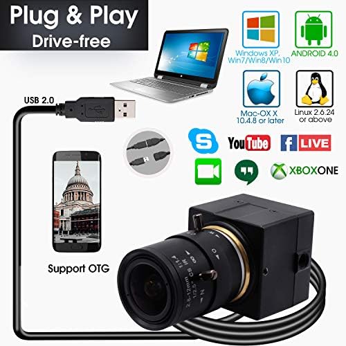 SVPRO 8MP Webcam USB com Zoom Lens 2,8-12mm Foco manual, câmera de zoom óptico com sensor Sony IMX179, Resolução de Webcam HD de alta definição HD 3264x2448 Câmera de vídeo USB2.0 UVC Plug and Play, Suporte