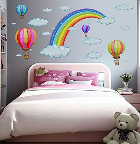 Balões de ar arco -íris adesivos de parede, decalques coloridos de decoração de parede de nuvem mural de