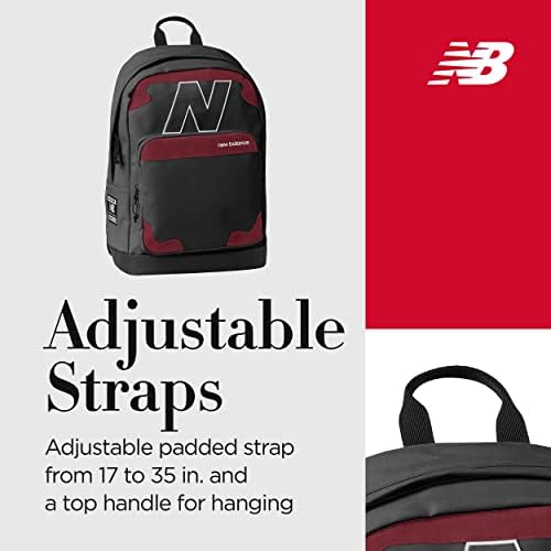 Mochila de laptop de New Balance, bolsa de viagem herdada para homens e mulheres, preto e vermelho,