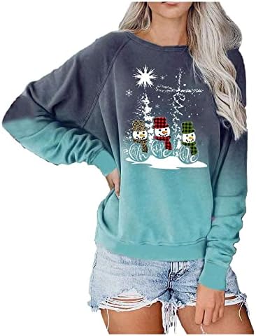 Swrowesi Christmas Funny Pullover Sweatshirt para mulheres Impredidas femininas Crewneck Casual Manga