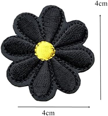 TJLSS 10pcs Bordado Ferro de costura em remendos Blachões de flores pretas Daisy 4cm para saco jeans
