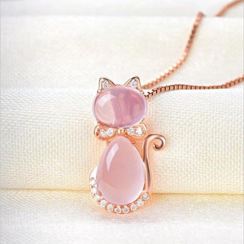 Colorido colar de pingente de gato rosa rosa ross stone quartzo opala fofa colar de corrente prateada de ouro rosa