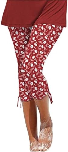 Usecee feminino capri ioga perneiras de verão calça alta calça cortada boho estampa floral as calças de treino
