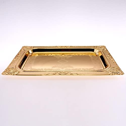 Maro Megastore 14,1 polegadas x 10,2 polegadas Retangular Iron Gold Mirror Placado de Goldação Bandeja Floral gravado