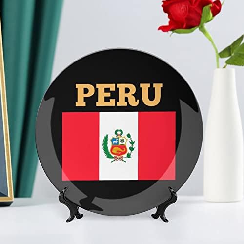 Placas decorativas de placa de prato de osso da bandeira do Peru Artesanato de placas de cerâmica com exibição Decoração de jantar de parede de escritório em casa Decoração
