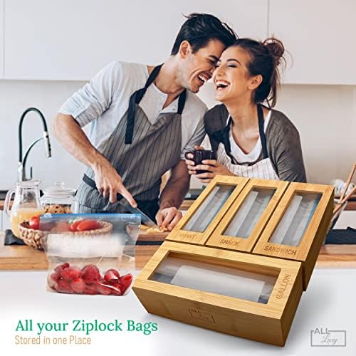 All Luxy Ziplock Bag Organizer - Bamboo Ziplock Bag Organizador de armazenamento - arrumado suas gavetas de cozinha com o porta -malas do sanduíche