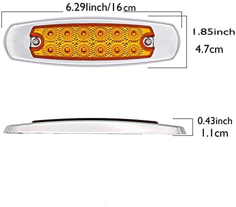NBWDY 2PCS 6.35in 12Leds Amber traseiro lateral traseiro LEDS LIMPELAS LEDS, LUZES DE LED DE LED DE 12V PROMUTAS,