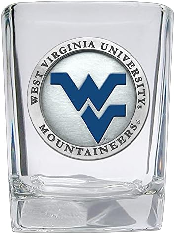 Heritage Pewter University of West Virginia Square Shot Glass | Glass de tiro de 1,5 onça esculpidas à mão |