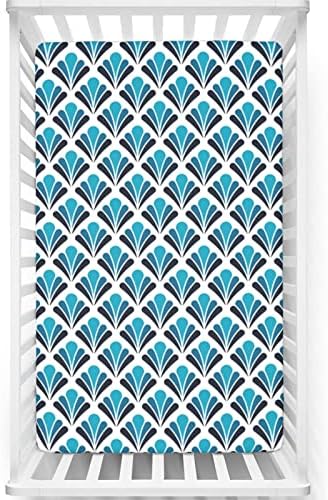 Art Deco com tema de mini-berço, lençóis de berço portáteis, lençóis de cama macios e respiráveis, com um quarto ou berçário de meninos ou meninas, 24 “x38“, azul azul escuro do mar azul