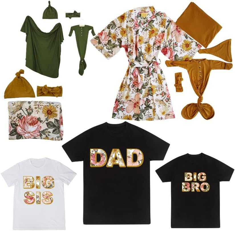 Ultra Cotton Matching Design Dad e Big Bro e Big Sis Tshirts -firt Floral Print Dad Tshirt