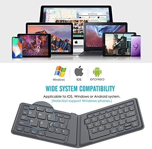 MOKO Teclado Bluetooth dobrável, teclado recarregável dobrável ultrafino, teclado sem fio portátil para iPhone