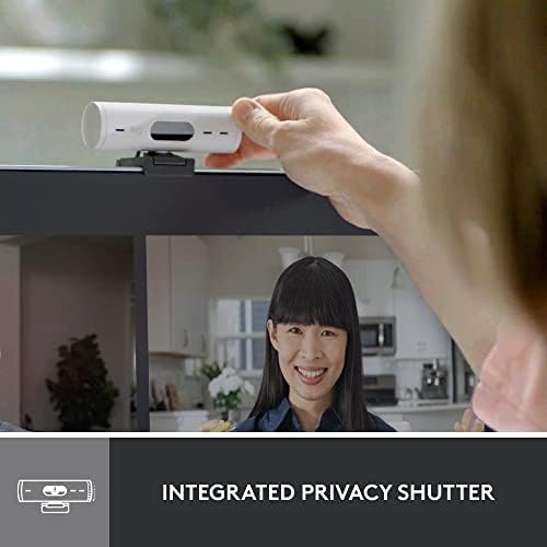Logitech Brio 500 Full HD Webcam com correção de luz automática, modo de show, microfones de redução de ruído duplo, cobertura de privacidade da webcam, trabalha com equipes da Microsoft, Google Meet, Zoom, Cable USB -C - Off White