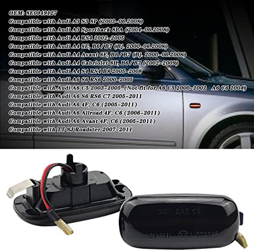 ALI2 2pcs LED Marcador Luz Luz Amber Sequencial Turn Lights Signal Lights Compatível com Audi A3 S3 8p A6 A4 S4 S6 C5 RS6 C7 4F 8E B6 8H B7, Lente de fumaça