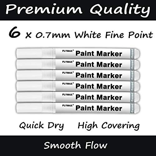 Caneta de tinta branca, 6 pacote de 6 pacote 0,7 mm acrílico branco marcador permanente de tinta branca