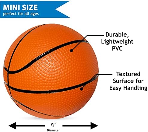 Botabee 5 Mini bolas de basquete para mini basquete de argola ou por cima dos jogos de argola de basquete | PVC, basquete pequeno para jogo interno ou externo