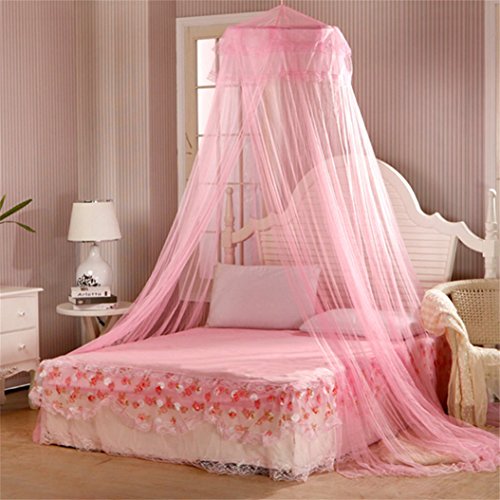 Rede de mosquito redonda de Gilroy Dome para decoração de roupas de cama de casas Proteção de insetos - rosa