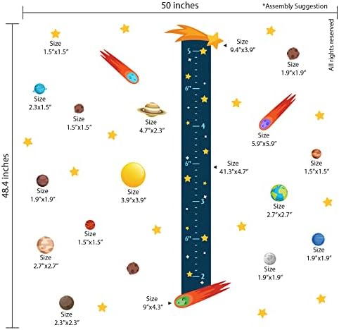 Decalques de parede do gráfico de crescimento Espaço e planetas Sistema solar 33pcs - Crianças e adesivos