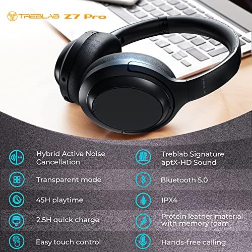 Treblab Z7 Pro - Hybrid Active Ruído cancelando fones de ouvido - Pure Aptx -HD som estéreo - 45h PlayTime &