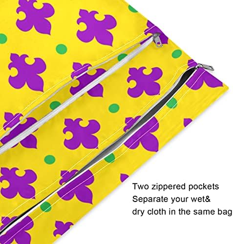 Zzxxb fleur de lis polka ponto impermeável bolsa molhada fralda reutilizável bolsa seca molhada com
