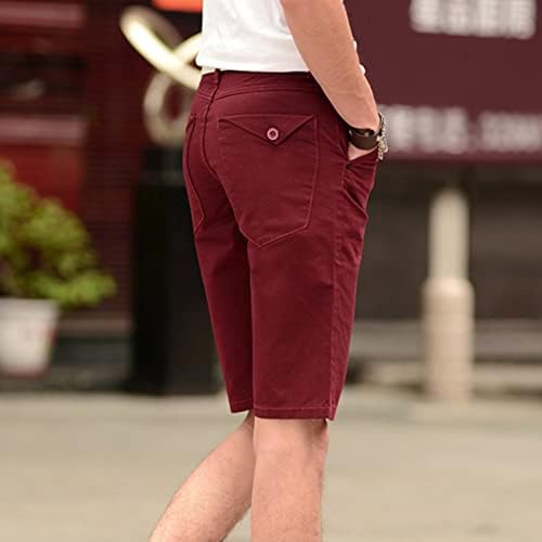 Algodão casual de verão masculino cortada curta curta e solta perna reta shorts esticados de cor sólida
