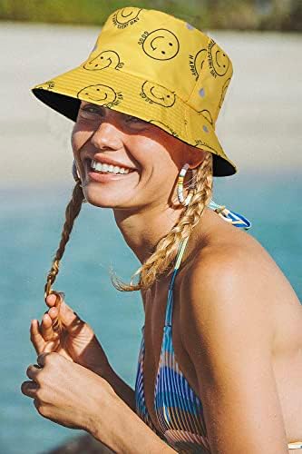 Boderier Bucket Hat Smile Face Sun Hat Hat Reversível Codaneiro de Algodão Capata de Vacas de Férias
