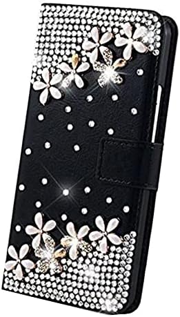 Fairy Art Crystal Cartlet Case compatível com Samsung Galaxy Note 20 5G - Flores Floral - Black - 3D Tampa de couro com brilho brilhante com protetor de tela e cordão de telefone com miçangas