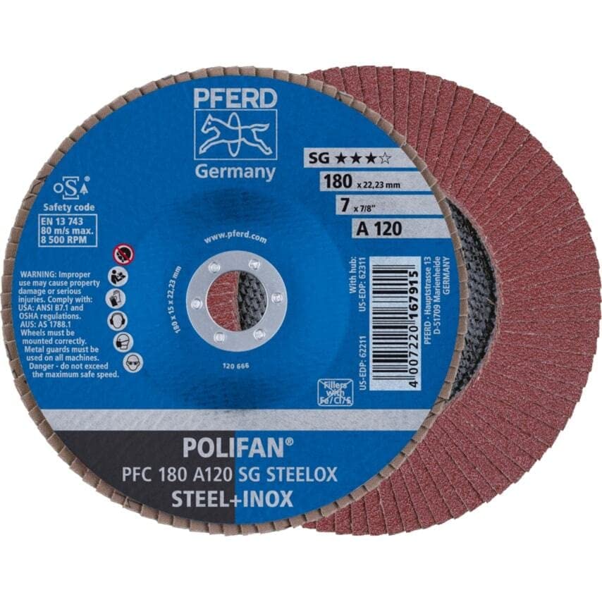 PFERD Polifan SG Disco abrasivo, tipo 29, orifício redondo, apoio de resina fenólica, óxido