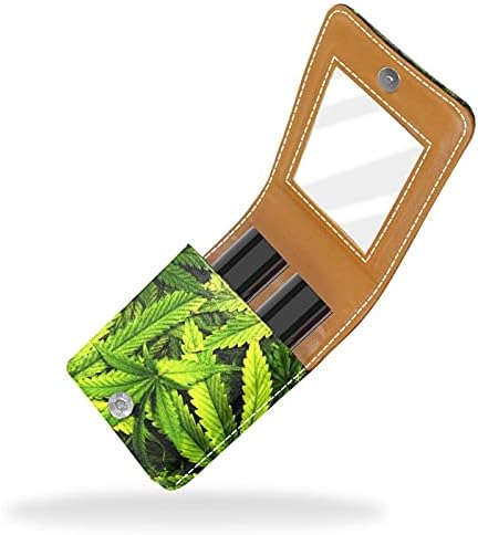 Mini estojo de batom com espelho para bolsa, cannabis textura de textura de maconha