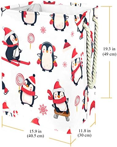 Mapolo Laundry Tester Christmas Hat Christmas Penguin Pinguim dobrável Cesta de armazenamento de lavanderia com alças suportes destacáveis ​​bem segurando à prova d'água para a organização de brinquedos para roupas no quarto da lavanderia