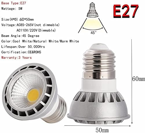 AGIPS LUZES DE TENSÃO DE AGRANÇA 5PCS/LOT LED COB Spotlight Ultra Bright Dimmable E27/E26/GU10/MR16 5W Lâmpadas de lâmpadas Bulbos domésticos Bulbos domésticos