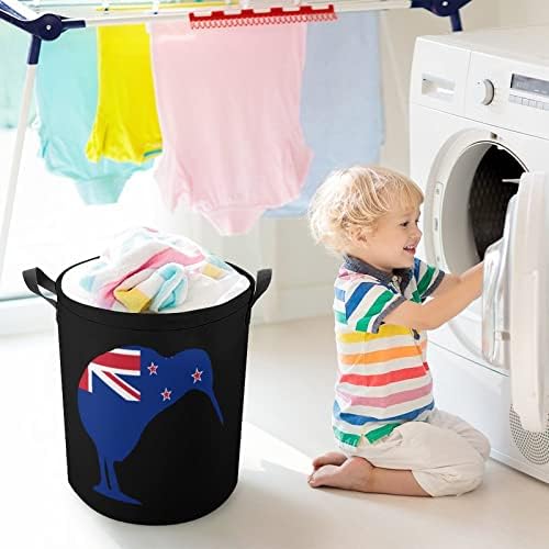 Bandeira da Nova Zelândia Kiwi Round Roundry Saco de lavanderia cesto de armazenamento à prova d'água com