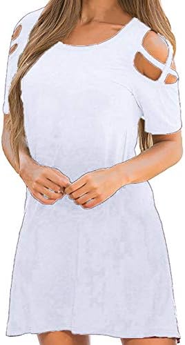 Vestido OffficPB para mulheres casuais, Tunic Top Top Casual Cor Sólida Manga Curta Swing Loose Vestido de camiseta Branco