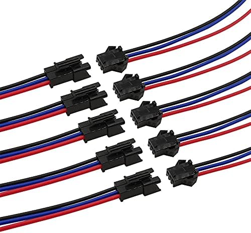 Fiação do circuito 5Pairs JST SM 3 PIN Conector JST 3P plugue masculino para fios femininos Pigtail de cabo de tomada para tiras de LED 10cm 15cm 20cm