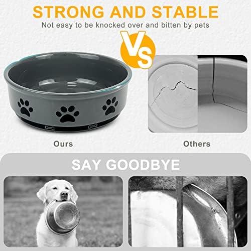 KPWACD Ceramic Pet Bowl para cães e gatos, tigelas de cachorro que não deslizam com alimentos e pratos de água, animais de estimação duráveis ​​de alimentação adequados para cães pequenos, médios e grandes, cinza, 36 oz