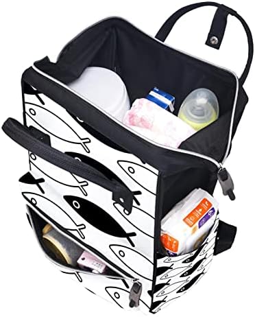 Mochila de saco de fraldas vbfofbv, mochila grande fralda, mochila de viagem, mochila para mulheres para mulheres, desenho animado de peixe branco preto