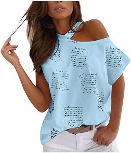 Letra da blusa para meninas adolescentes da Uikmnh, fora do ombro casual ombro de verão de verão elegante e elegante tamas de mangas curtas camisa