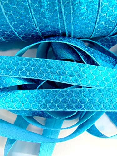 Escalas de sereia azul impressão dobra sobre elástico, inimigo de 5/8 polegadas, elastics impressos macios,