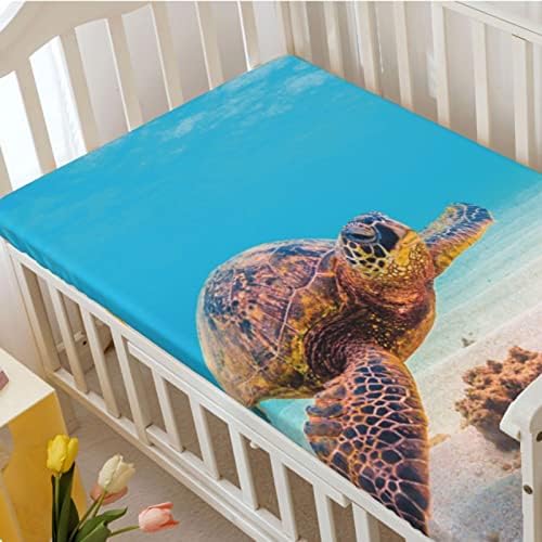 Tartaruga com temas de tartaruga mini lençóis de berço, lençóis de berço portáteis lençóis macios e respiráveis ​​lençóis de berço-bebê para menina ou menino, 24 x38, canela marrom aqua
