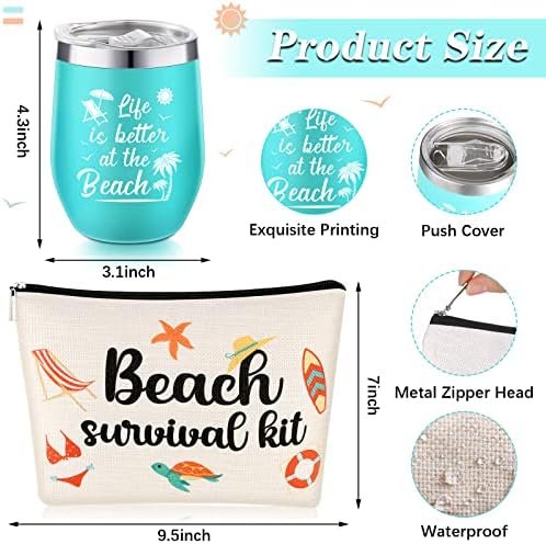 Presentes de praia engraçados para mulheres, vida é melhor na copa do copo de praia adorável kit de sobrevivência da praia