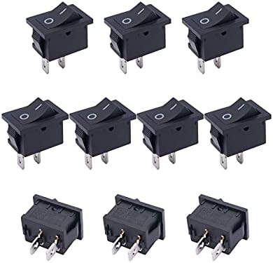 Uncaso 10pcs AC 250V/6A, 125V/10A ， Black On/Off SPST 2 PIN 2 Posição Mini Rocker Switches