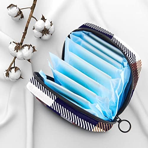 Bolsa de época, tampões portáteis de saco de armazenamento de tampões colecionam bolsa feminina Organizador sanitário feminino para o escritório de viagens para meninas adolescentes, xadrez azul escuro