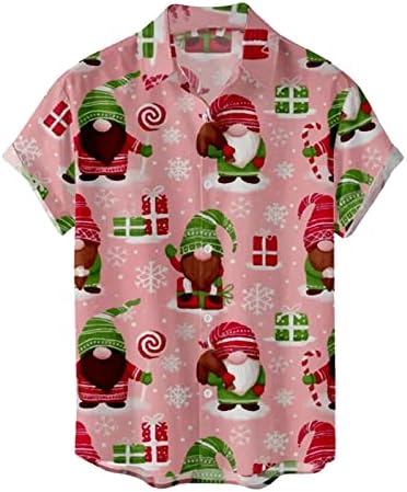 XZHDD Camisetas de manga curta de Natal para homens, Natal Papai Noel Button Print Button Down Collar