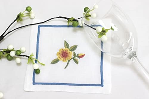 Quang Thanh Bordado - Conjunto de 6 guardanapos de coquetel bordados com design de flores de damasco,