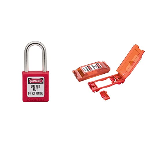 MASTER Lock 410 Red Lockout Tagout Padlock de segurança com Key & 496b Lockout Tagout Universal Wall Switch Tampa, Red 0.312 pol. Diâmetro de manilha